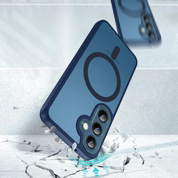 Husă pentru Samsung Galaxy S25, pentru MagSafe, ERBORD Matt Case, albastru închis + sticlă pentru ecran