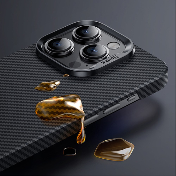 Carcasa BENKS Kevlar pentru iPhone 15 Pro Max, pentru MagSafe, Carbon Fiber, negru