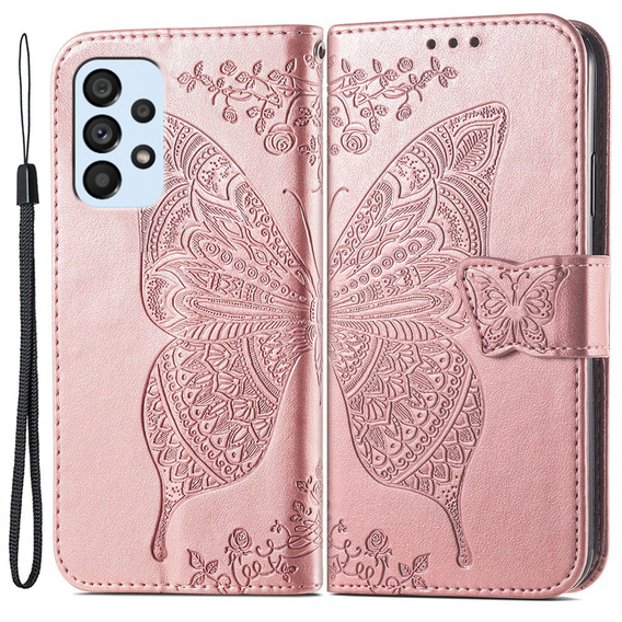 Cu clapetă pentru Samsung Galaxy A53 5G, Butterfly, roz