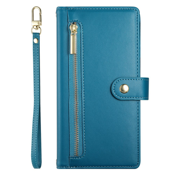 Cu clapetă pentru Oppo Reno 13F 5G, Wallet Zipper Pocket, albastru