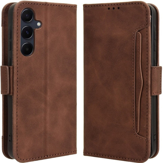 Cu clapetă pentru Samsung Galaxy A55 5G, Card Slot, maro