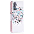 Cu clapetă pentru Samsung Galaxy M34, Wallet, colorful tree, alb