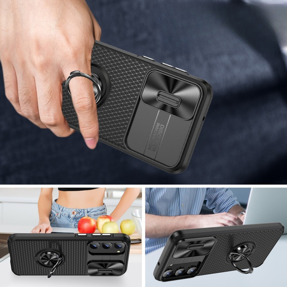 Huse pentru Samsung Galaxy S23, Camera Slide Ring, negru