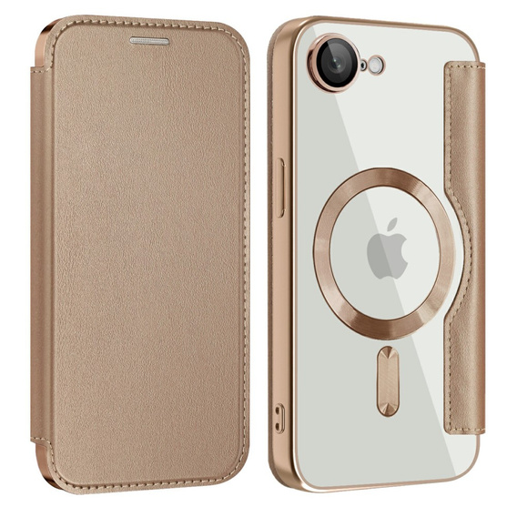 Cu clapetă pentru iPhone 16E, RFID Wallet MagSafe CamShield, de aur