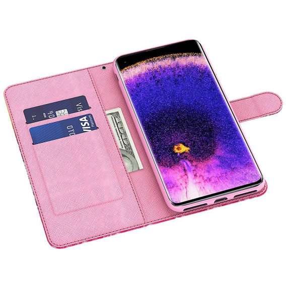 Cu clapetă pentru Oppo A17, Wallet Light Spots Decor, tree, alb