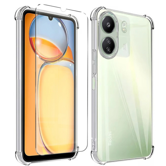 Carcasă pentru Xiaomi Redmi 13C, Anti-Shock, transparentă + sticlă 9H