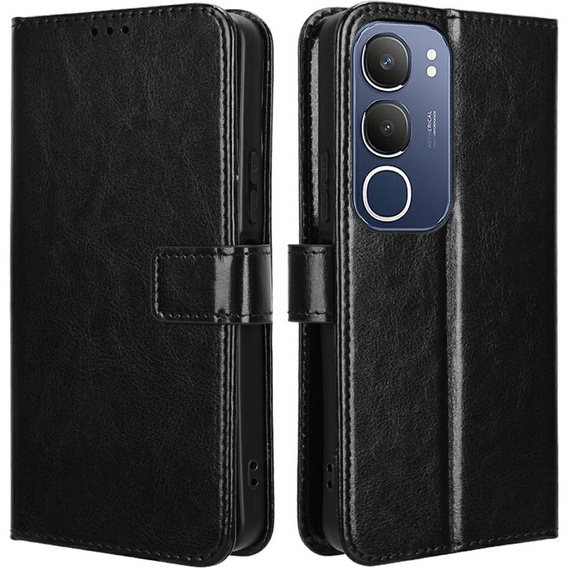 Cu clapetă pentru Vivo Y19s, Crazy Horse Wallet, negru