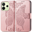 Cu clapetă pentru Xiaomi Redmi Note 14 4G, Butterfly, roz rose gold