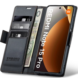 Husă flip lucioasă ERBORD Litchi pentru Xiaomi Redmi Note 15 Pro 4G