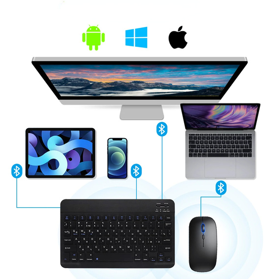 Set tastatură wireless și mouse Bluetooth pentru Android/Windows, negru