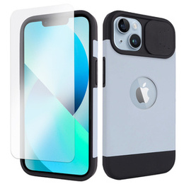 Husă ERBORD MagSafe Cam Slider, albastră + sticlă pentru ecran pentru iPhone 13 / iPhone 14