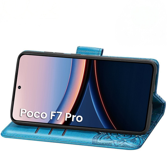 Cu clapetă pentru Xiaomi Poco F7 Pro, Butterfly, albastru