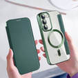Cu clapetă pentru Samsung Galaxy S23, Wallet, MagSafe, verde