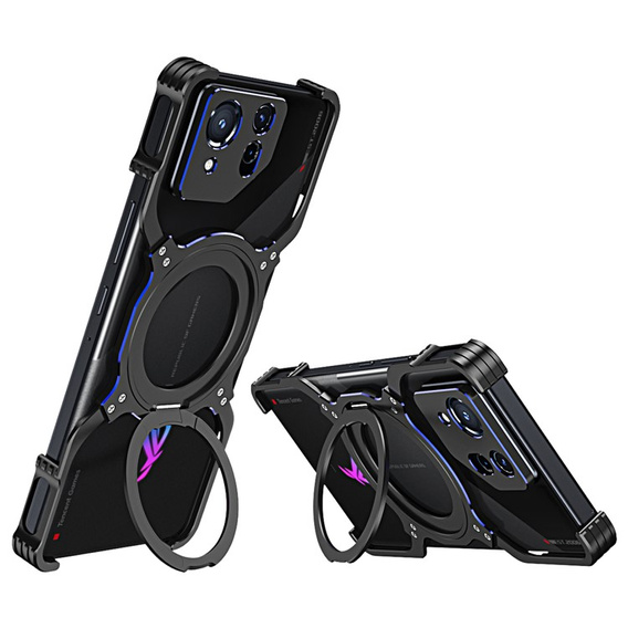 Carcasă pentru ASUS ROG Phone 8 5G / 8 Pro 5G, Kickstand Bumper, cu capac pentru obiectiv, pentru MagSafe, negru / albastru
