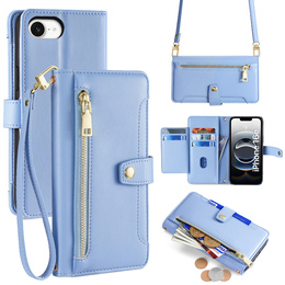Cu clapetă pentru iPhone 16E, Wallet Zipper Pocket, albastru