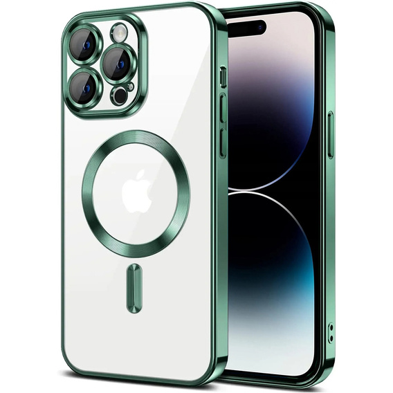 Husă pentru iPhone 14 Pro Max, Electro MagSafe, verde + Sticlă pentru ecran