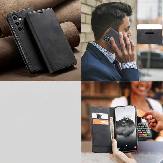 Husă pentru Samsung Galaxy A16, ERBORD Vintage, portofel cu clapetă, negru