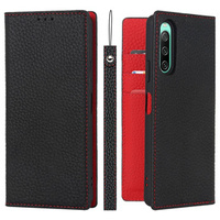 Huse pentru Sony Xperia 10 IV 5G, Wallet Litchi Leather, negru