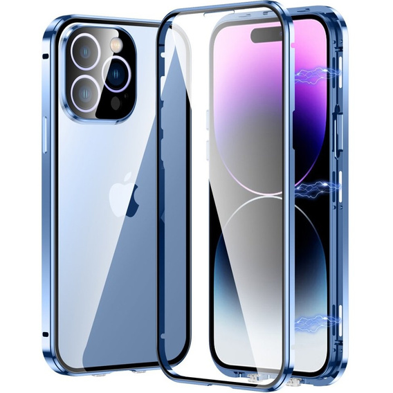 Husa pentru iPhone 15 Pro Max, Magnetic Dual Glass, albastru