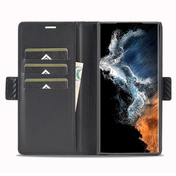 Cu clapetă pentru Samsung Galaxy S23 Ultra, Carbon LC.IMEEKE, negru