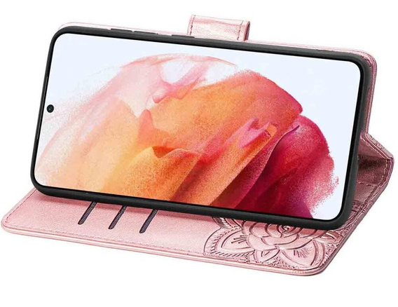 Cu clapetă pentru Motorola Moto E14, Butterfly, roz rose gold