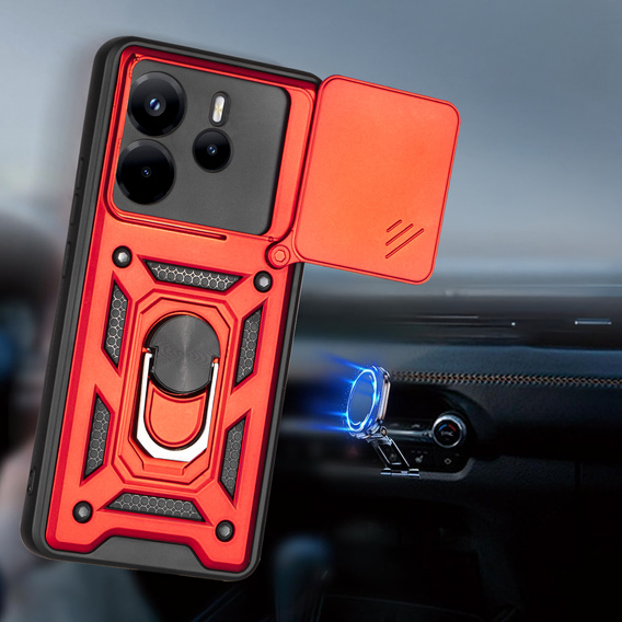 Husă blindată pentru Xiaomi Redmi Note 14 4G, CamShield Slide, roșu
