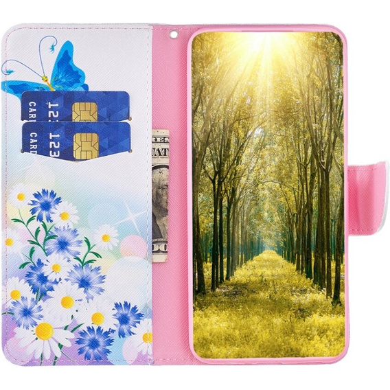 Cu clapetă pentru Samsung Galaxy A05s, Wallet, Butterfly & Flowers alb