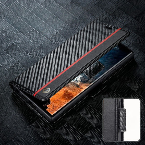 Cu clapetă pentru Samsung Galaxy S23 Ultra, Carbon LC.IMEEKE, negru