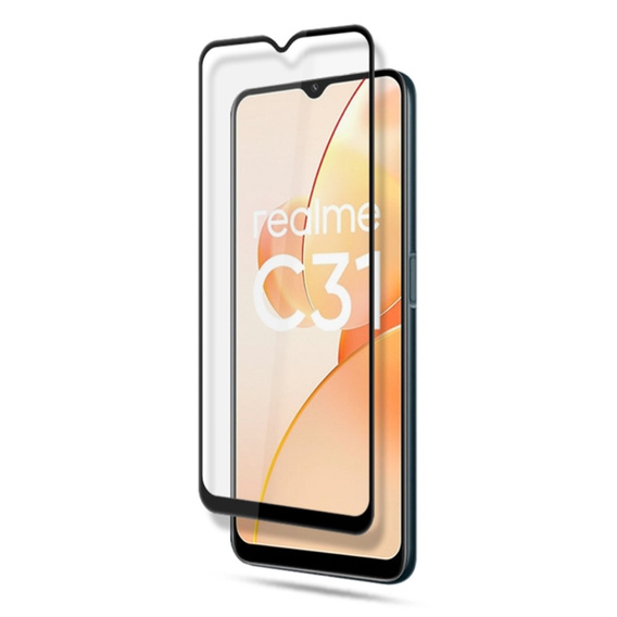 Mocolo Full Glue sticlă călită pentru Realme C31, cadru negru
