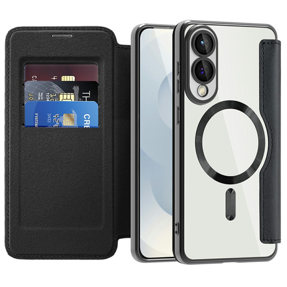 Cu clapetă pentru Samsung Galaxy S25 Edge, RFID Wallet MagSafe CamShield, negru