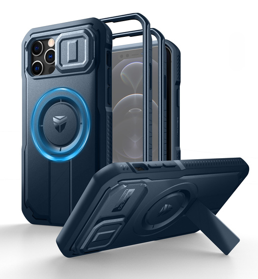 Husă blindată pentru iPhone 12 / iPhone 12 Pro, Dexnor CamProtect MagSafe, albastru închis (Două rame)