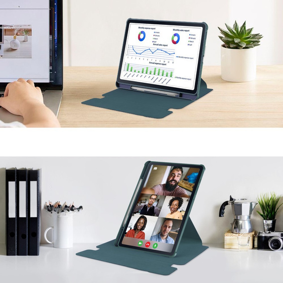 Husă pentru tastatură pentru Samsung Galaxy Tab S6 Lite 2024 / 2022 / 2020, Rotary 360° Leather, verde închis