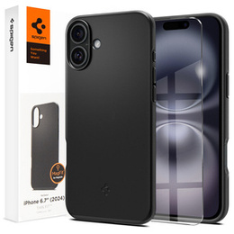 Carcasa Spigen pentru iPhone 16 Plus, Thin Fit Mag, gri + sticlă temperată 9H