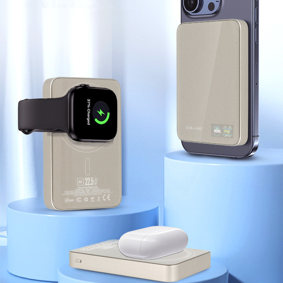 Power Bank 10000mAh Slim 22.5W MagSafe 3-in-1 pentru iPhone 12-17, AirPods, Apple Watch și smartphone-uri cu încărcare inductivă