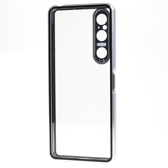 Husa pentru Sony Xperia 1 V, Magnetic Dual Glass, de argint