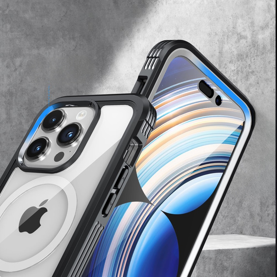 Carcasă pentru iPhone 15 Pro, blindată Full Protect 360° pentru MagSafe, sticlă pentru ecran, negru