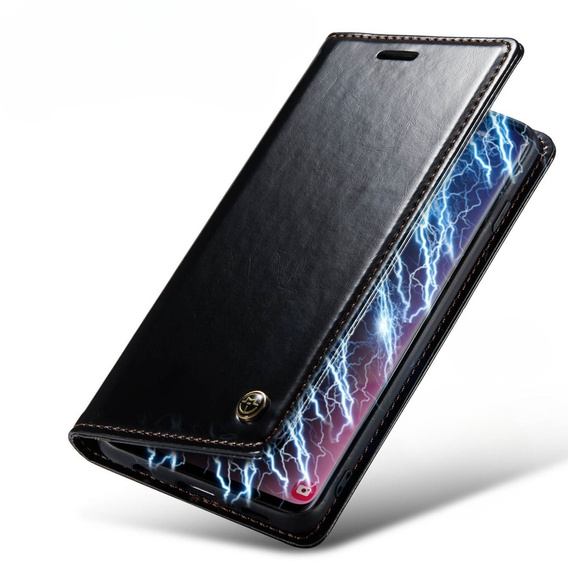 Carcasă flip CASEME pentru Samsung Galaxy S10+ Plus, Waxy Textured, negru