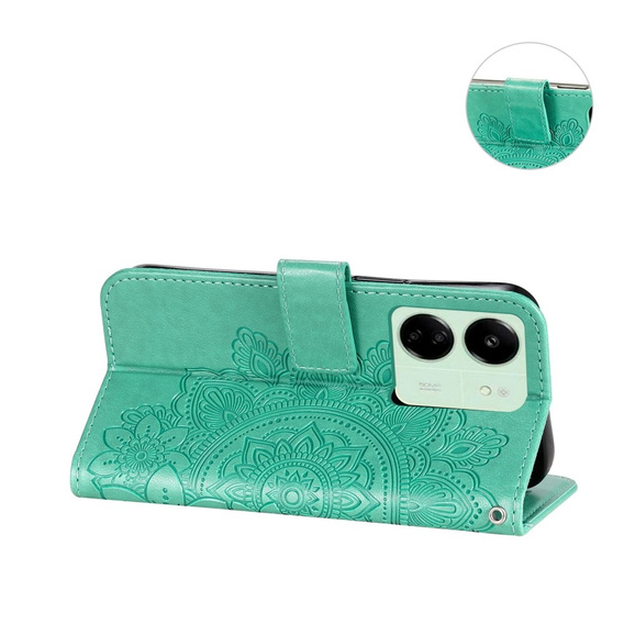 Cu clapetă pentru Xiaomi Redmi 13C / Poco C65, Mandala Flower, verde