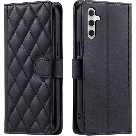 Husă cu clapetă pentru Samsung Galaxy A16, Rhombus Crossbody Leather, negru