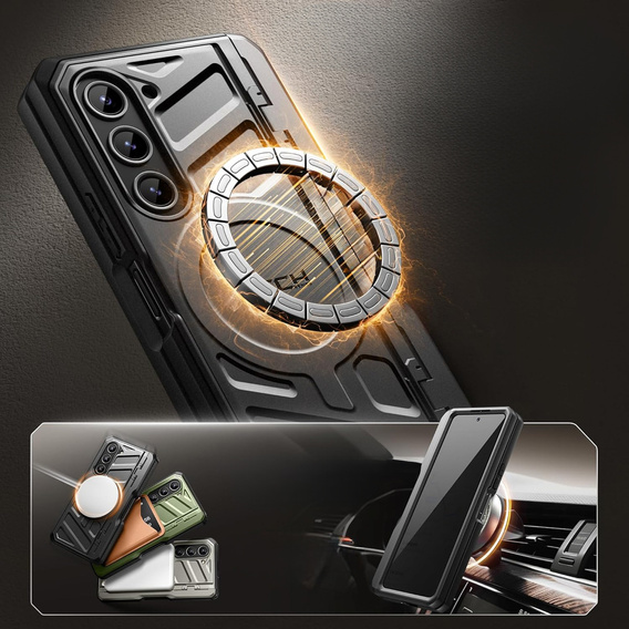 Carcasă pentru Samsung Galaxy S24 Ultra, seria Tongate MECH cu suport, negru