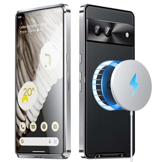 Carcasă de protecție pentru camera foto pentru Google Pixel 8, CamShield MagSafe, transparent / argintiu