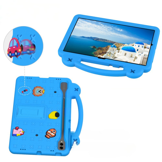 Husă pentru copii pentru Samsung Galaxy Tab S10+ Plus, Cute Patterns, cu suport, albastru