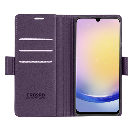 Husă pentru Samsung Galaxy A25 5G, ERBORD Glossy Litchi, portofel cu clapetă, violet