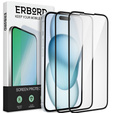 2x sticlă călită pentru iPhone 15, ERBORD 3D pentru întregul display