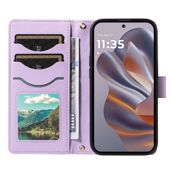 Husă cu clapetă pentru Motorola Edge 50 Neo / Motorola ThinkPhone 25, Rhombus Crossbody Leather, violet