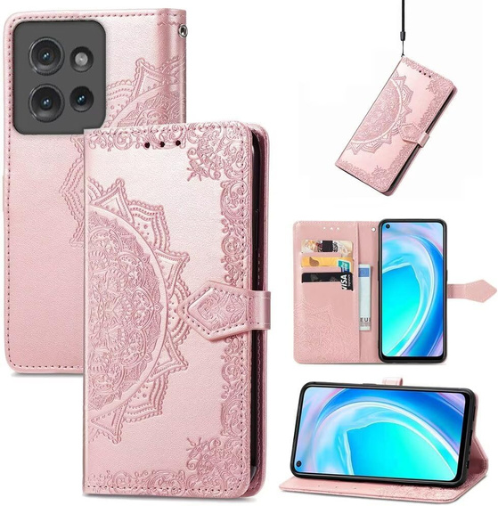 Cu clapetă pentru Motorola Edge 50 Neo / Motorola ThinkPhone 25, Mandala, roz rose gold