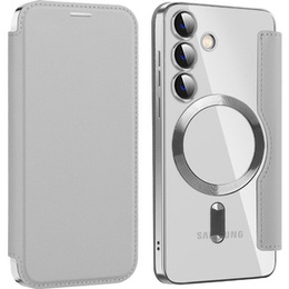 Cu clapetă pentru Samsung Galaxy S24, RFID Wallet MagSafe CamShield, de argint
