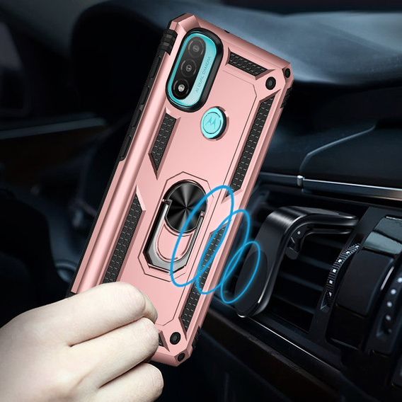 Husă blindată pentru Motorola Moto E20/E30/E40, Nox Case Ring, roz rose gold