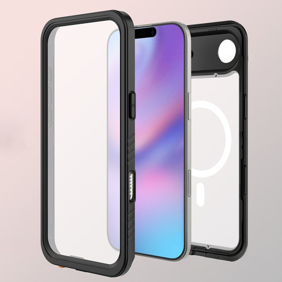 Carcasă Redpepper pentru iPhone Air, impermeabilă IP68, pentru MagSafe, transparentă cu laturi negre