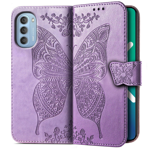 Cu clapetă pentru Motorola Moto G51 5G, Butterfly, violet